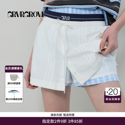 GRVR GROVE官方旗舰店春夏款GRVR橡筋腰梭织裙裤海军风GR5SK01C
