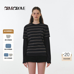 T恤条纹撞色女 GROVE官方旗舰店 圆领短袖 款 GF5TS01C FW秋季