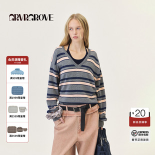 GROVE官方旗舰店2026PS春季新款长袖针织衫撞色鸡心领 GP26KNE08