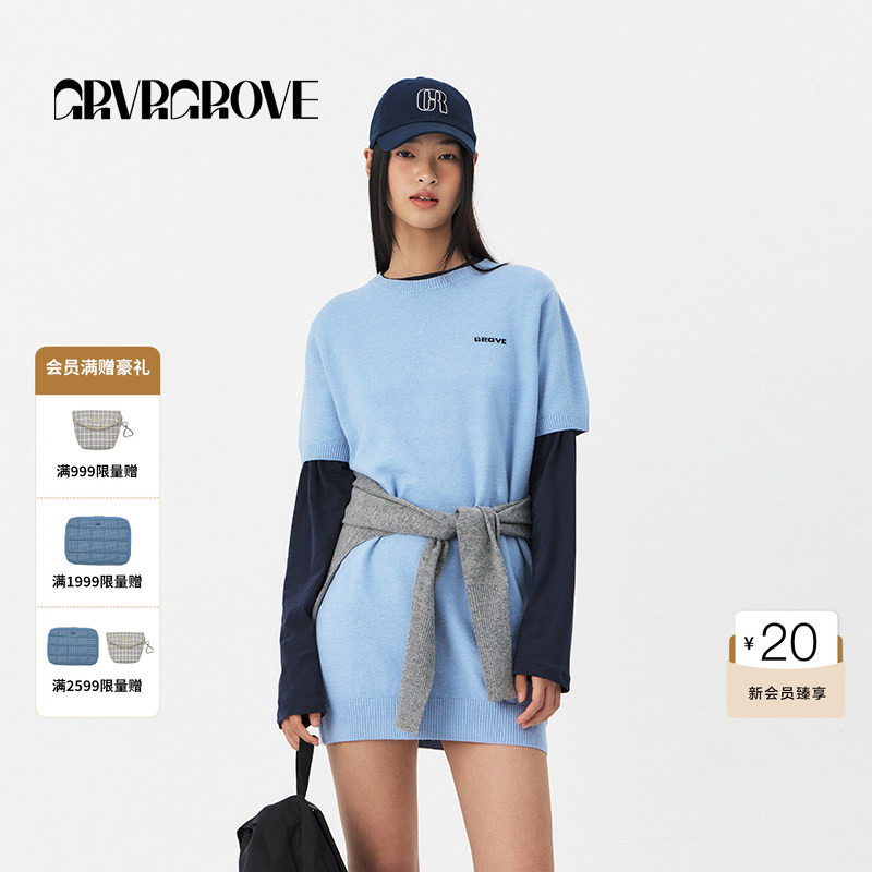 GROVE官方旗舰店明星同款PS春季款短袖针织连衣裙GS5KN0