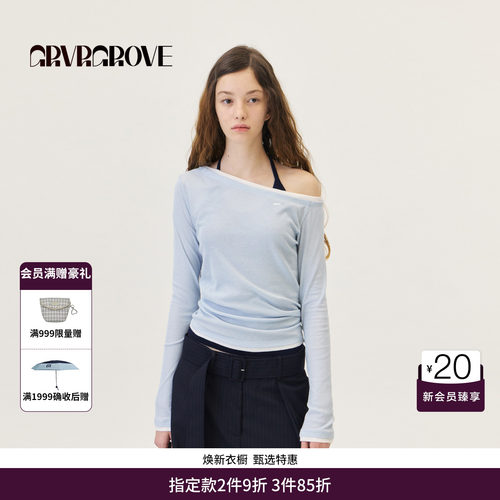 GRVR GROVE官方旗舰店2026PS春季假两件长袖T恤斜肩撞色GP26TSC30