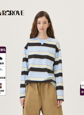GRVR GROVE官方旗舰店2026PS春季长袖T恤撞色条纹女 GP26TSC20