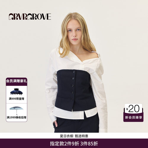 GRVR GROVE官方旗舰店26PS春季翻领不规则韩系长袖衬衫GP26SHK04