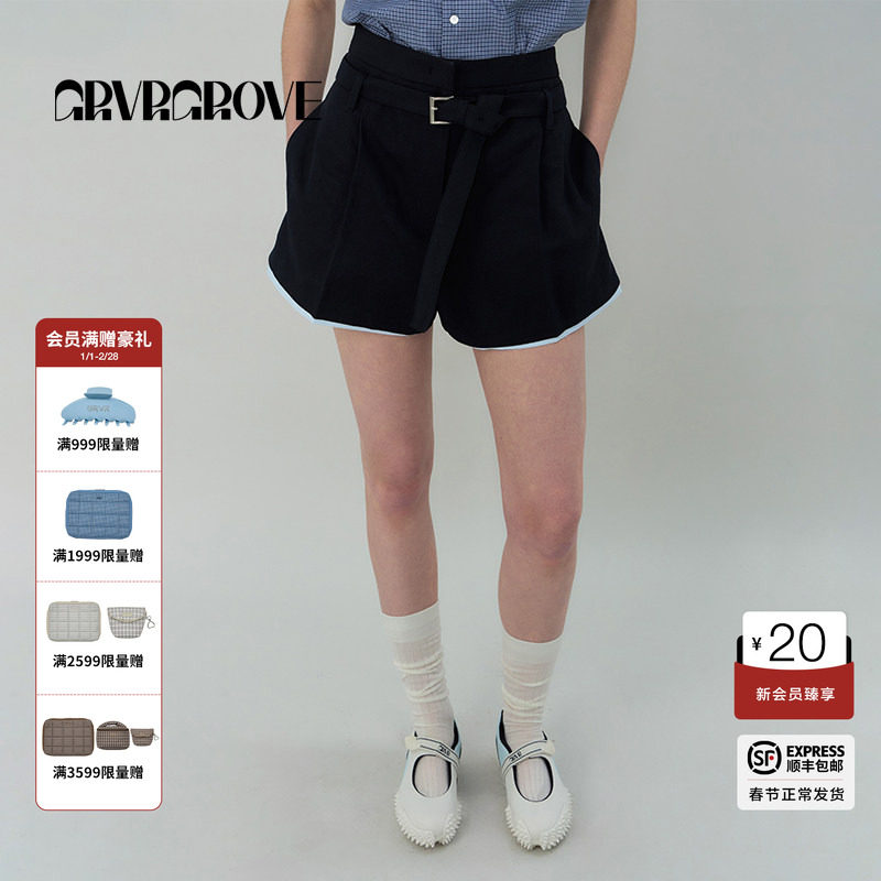 GROVE官方旗舰店2025SS春夏款女士假两件梭织短裤GS5P
