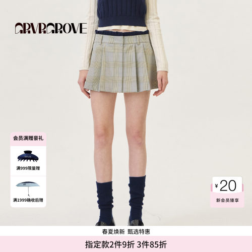 GROVE官方旗舰店2026PS春季新款短裙韩系休闲格纹下装女GP26SKC60