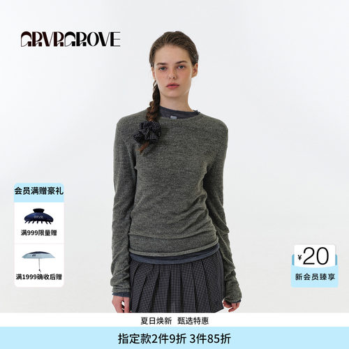 GRVR GROVE官方旗舰店FW秋季款圆领长袖针织打底衫女 GF5KN04J