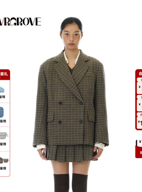 GROVE官方旗舰店 2025WT冬季新款格纹西装外套女宽松 GCW5JK01