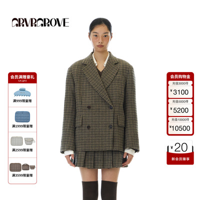 GROVE官方旗舰店 2025WT冬季新款格纹西装外套女宽松 GCW5JK01