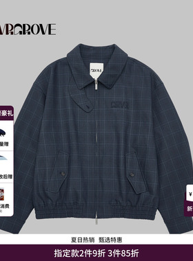 GRVR GROVE官方旗舰店25FW秋季格纹翻领梭织夹克短外套 GF5JP01C