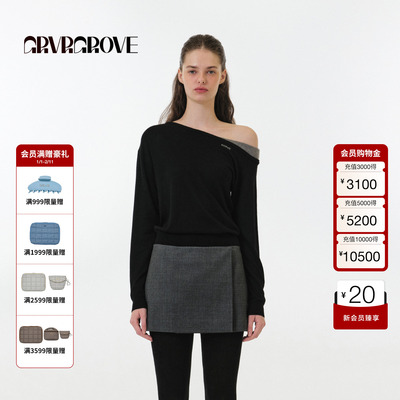 【博主同款】GROVE2025FW秋季款长袖斜肩套头针织衫女 GF5KN04C