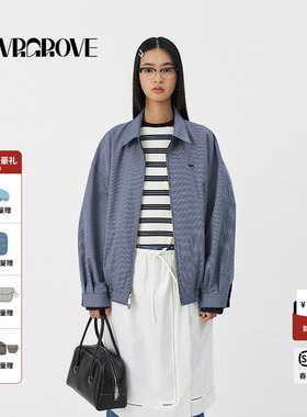 GROVE官方旗舰店2025PS春季款女梭织翻领夹克格子外套 GS5JP02M