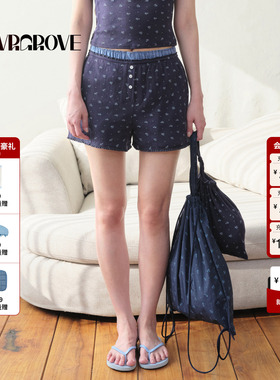 GROVE官方旗舰店2025BS系列夏季新款女士碎花针织短裤BM5PT04M