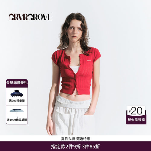 GRVR GROVE官方旗舰店HS夏日款女士针织短袖开衫 GM5KN02M