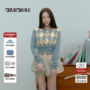 【林娜琏同款】GROVE 2026PS春季新款长袖毛衣开衫菱格GP26KNC20