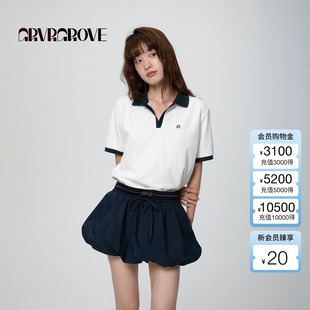 t恤GCM5TS03 polo衫 GROVE官方旗舰店2025春夏新款 女撞色毛巾布短袖