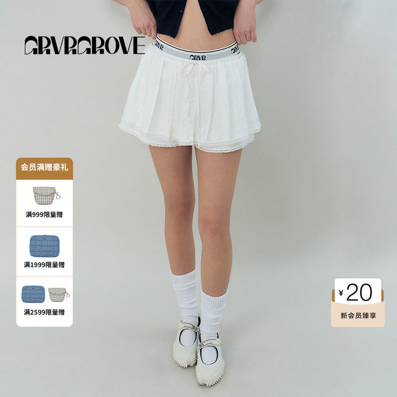 GROVE官方旗舰店SS春夏款百褶梭织短裙裤女韩系风GS5SK1