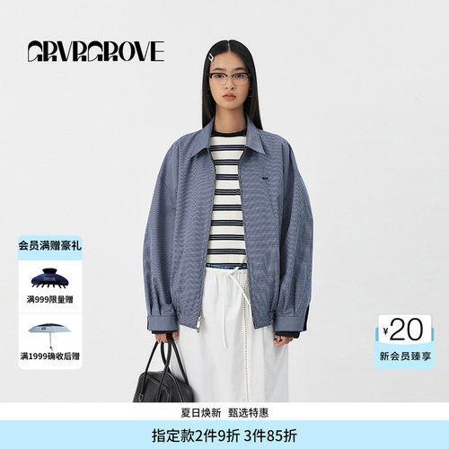 GROVE官方旗舰店PS春季款女梭织翻领夹克格子外套 GS5JP02M