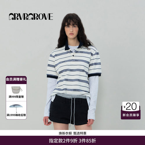 【博主同款】GRVR GROVE官方旗舰店条纹短袖polo衫t恤GR5TS03C