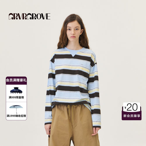 GRVR GROVE官方旗舰店2026PS春季长袖T恤撞色条纹女 GP26TSC20