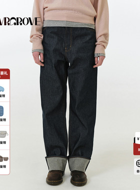 GROVE官方旗舰店2025FW秋季款直筒牛仔长裤休闲韩式女 GF5DB01J