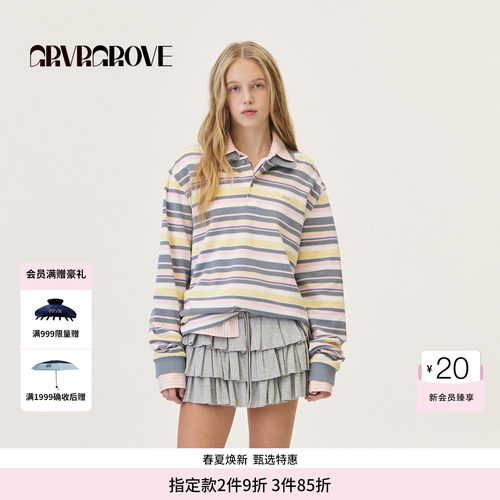 GROVE官方旗舰店2026PS春季新款长袖POLO衫韩系条纹翻领GP26TSC36