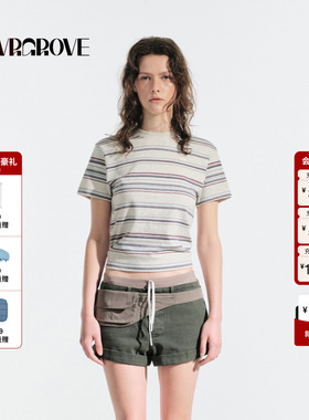 GROVE官方旗舰店2025夏季新款女条纹短袖t恤宽松休闲韩版GM5TS04M