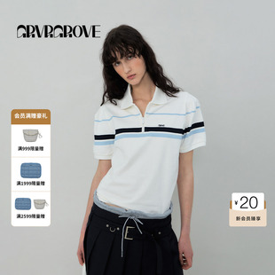 【博主同款】GROVE2025春夏款女士条纹短袖polo衫t恤女GR5TS02C