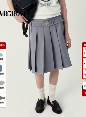 GROVE官方旗舰店女2025SS春夏新款百褶腰盼梭织短裙 GS5SK09M