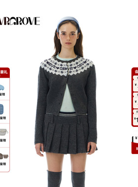 GROVE官方旗舰店 2025WT冬季新款圆领长袖毛衫撞色女毛衣GCW5KN19