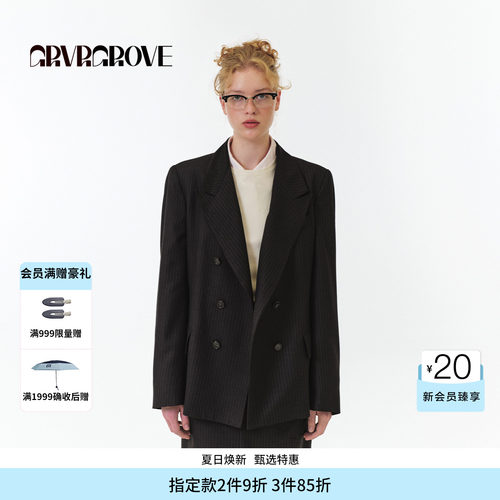 GROVE官方旗舰店 FW秋季款西装外套韩版条纹廓形女GF5JK02M
