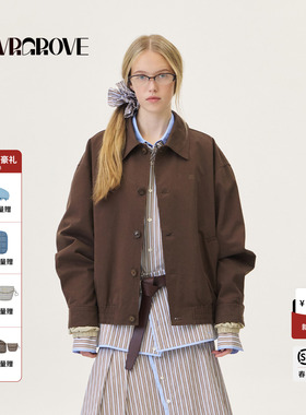 GROVE官方旗舰店2026PS春季新款假两件翻领夹克牛角扣 GP26JKC08