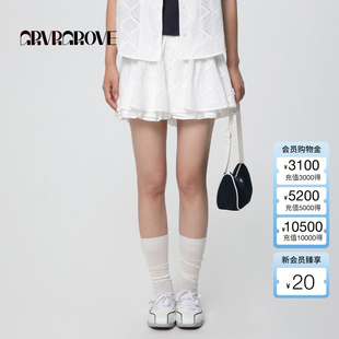 GROVE官方旗舰店2025SS春夏新款 GCM5PT07 女士菱形纹梭织短裙裤