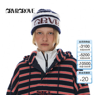 GROVE官方旗舰店女冬新款 条纹字母LOGO毛织帽保暖复古撞色针织帽