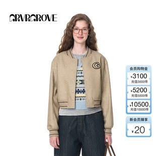 夹克外套 休闲PU棒球服学院风短款 GROVE官方旗舰店女士秋季 新款