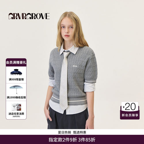 GRVR GROVE官方旗舰店2026PS春季短袖针织衫韩系套头女 GP26KNE06