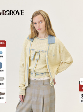 GROVE官方旗舰店2026PS春季新款长袖针织开衫撞色翻领 GP26KNE05