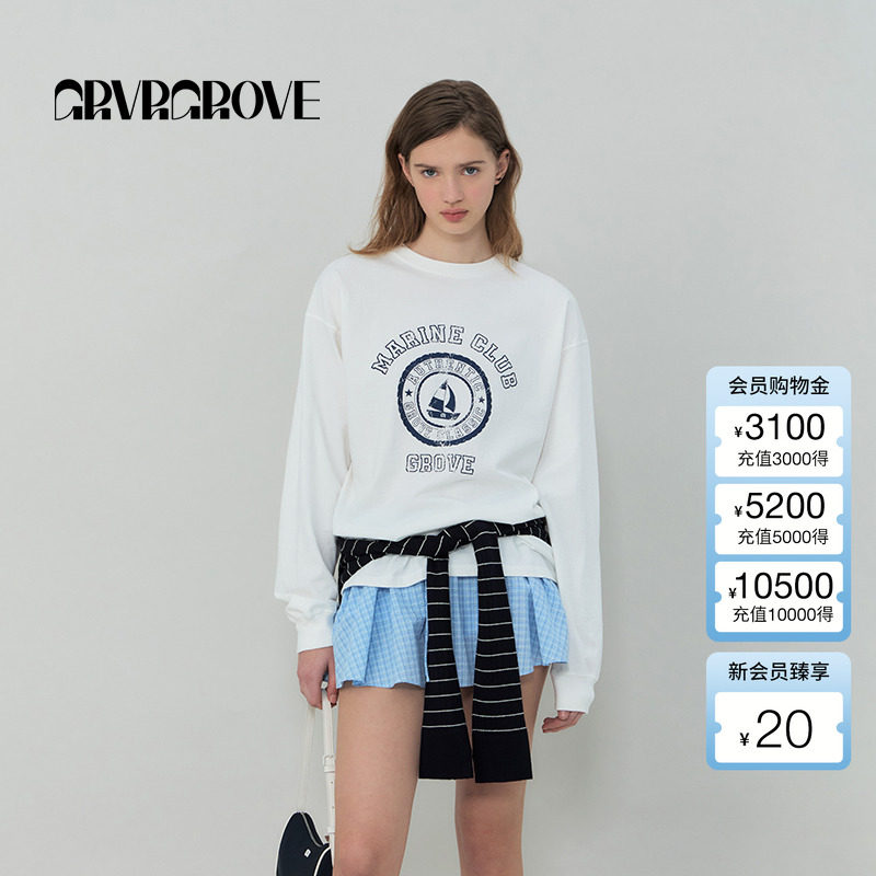 GROVE官方旗舰店2025SS春夏新款女士圆领长袖T恤GS5SW52M