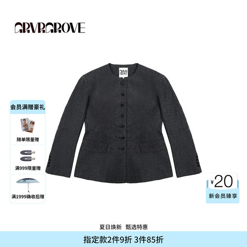 GROVE官方旗舰店 FW 秋季新品圆领外套复古格纹 GCF5CT01