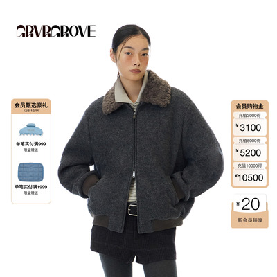 GROVE官方旗舰店 2025WT冬季新款复古宽松翻毛领夹克外套GCW5JP02