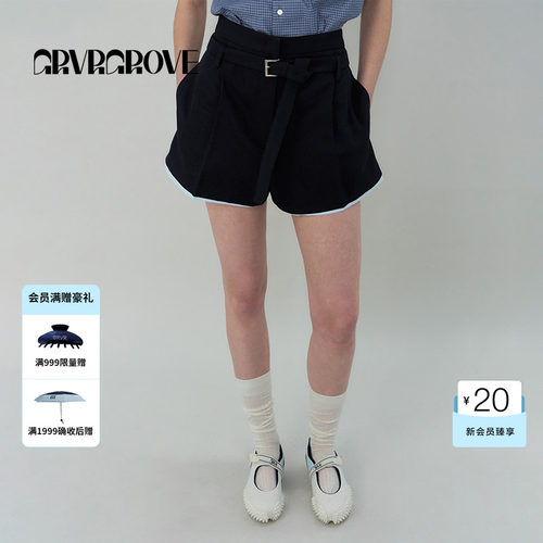 GROVE官方旗舰店SS春夏款女士假两件梭织短裤GS5PT26M