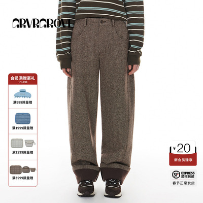 GROVE翻边梭织长裤卷边宽松