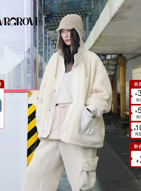 GROVE官方旗舰店 2025WT冬季新款宽松立领摇粒绒中长外套GCW5JP03