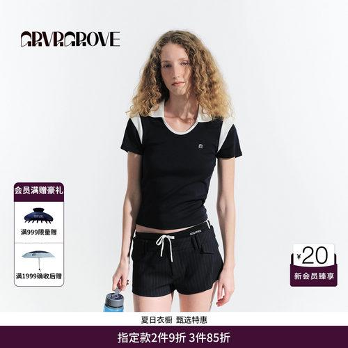 GRVR GROVE官方旗舰店HS夏日款撞色短袖polo衫翻领上衣 GM5TS07M