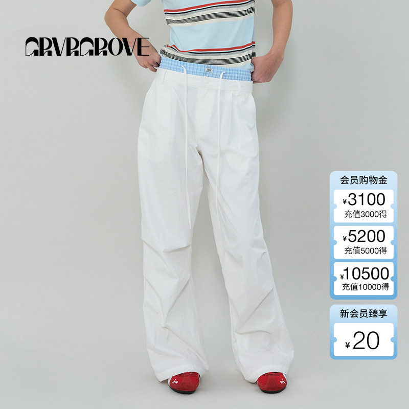 GROVE官方旗舰店2025SS春夏新款女士撞色假两件梭织长裤GS5PT18M