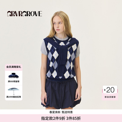 GROVE官方旗舰店2026PS春季新款针织背心假两件装饰袖子GP26KNC01