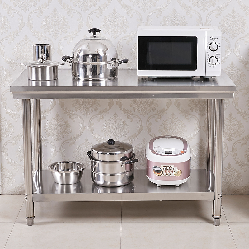 热销不锈钢双层工作台厨房操作台饭店切菜案台桌子商用打包打荷台