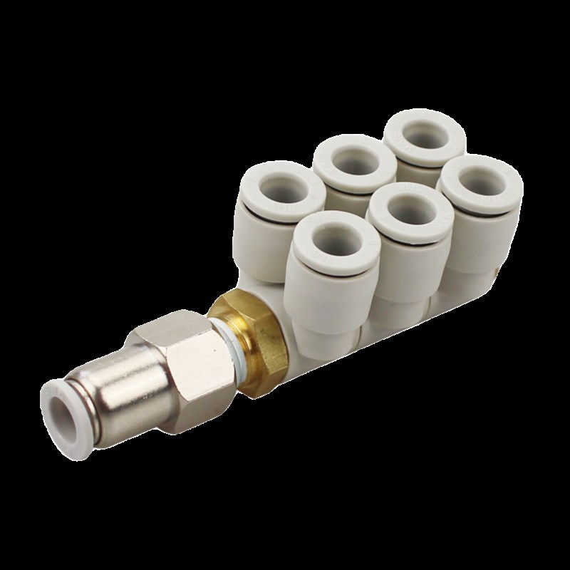 热销双排快插气管接头4 6 8 10 12mm一进六出可旋转一带六托六七