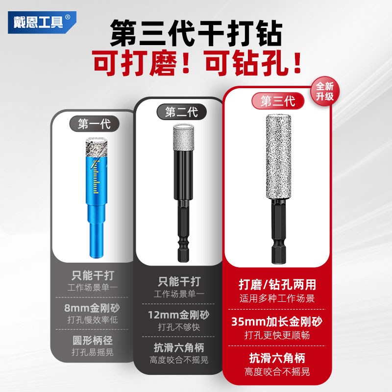 热销新款钻孔打磨一体钻头金刚砂磨头瓷砖玻璃开孔器金刚石六角柄