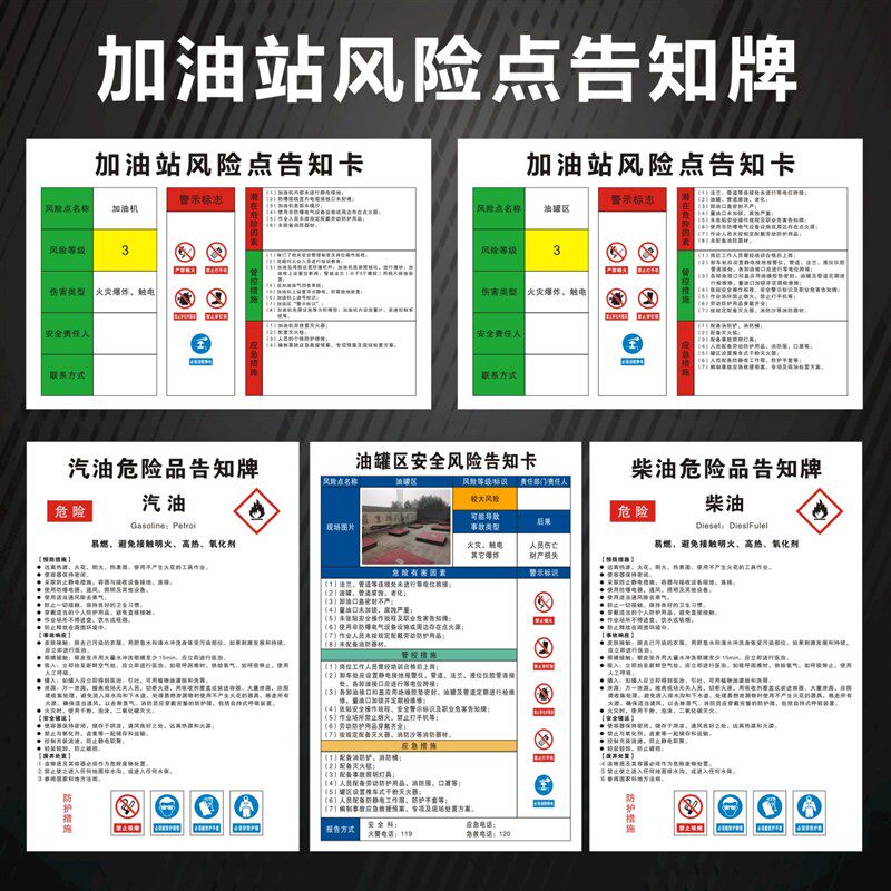 热销加油站风险点告知卡加油机摩托车油罐区卸油口流程十步法清罐