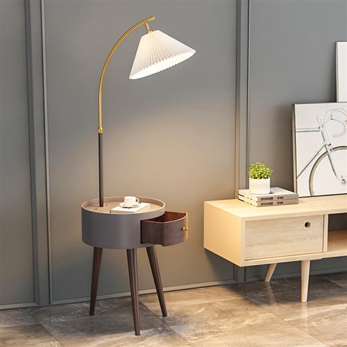 欧汉达百褶落地灯客厅沙发旁边北欧茶几网红卧室床头柜带抽屉置物